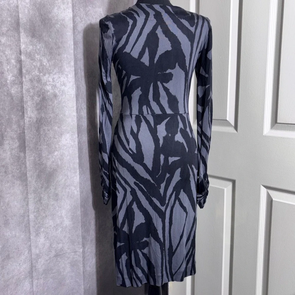 Tory Burch Sz Small 100% Silk Thamara Jersey Faux Wrap Dress Gray Black